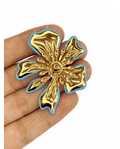 Çiçek Kolye Bileklik Ucu Charm Altın Mavi 1 Adet
