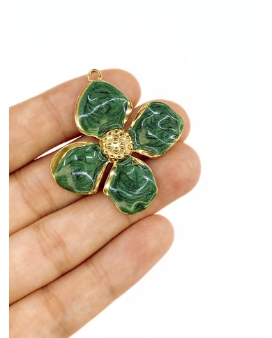Çiçek Kolye Bileklik Ucu Charm Altın Yeşil 1 Adet