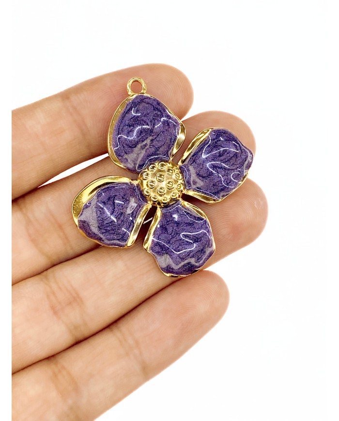 Çiçek Kolye Bileklik Ucu Charm Altın Mor 1 Adet