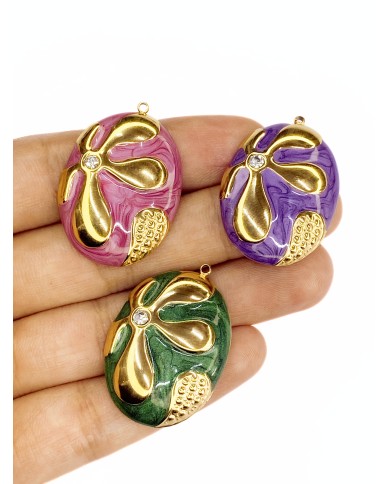 Plaka Çiçek Kolye Bileklik Ucu Charm Altın Mor 1 Adet