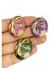 Plaka Çiçek Kolye Bileklik Ucu Charm Altın Mor 1 Adet