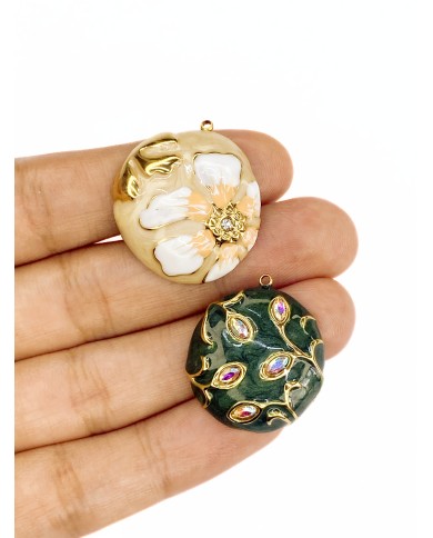 Plaka Çiçek Kolye Bileklik Ucu Charm Altın Krem 1 Adet