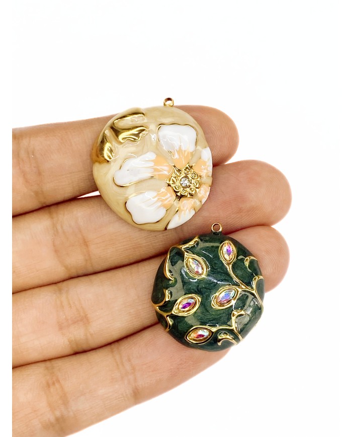 Plaka Taşlı Motif Kolye Bileklik Ucu Charm Altın Yeşil 1 Adet