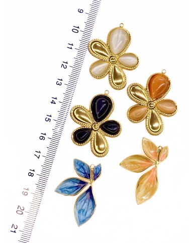 Taşlı Çiçek Kolye Bileklik Ucu Charm Altın Siyah 1 Adet