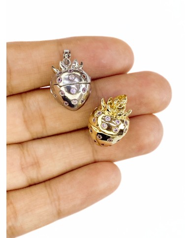 Açılır Kapanır Taşlı Çilek Kolye Bileklik Ucu Charm Altın 1 Adet