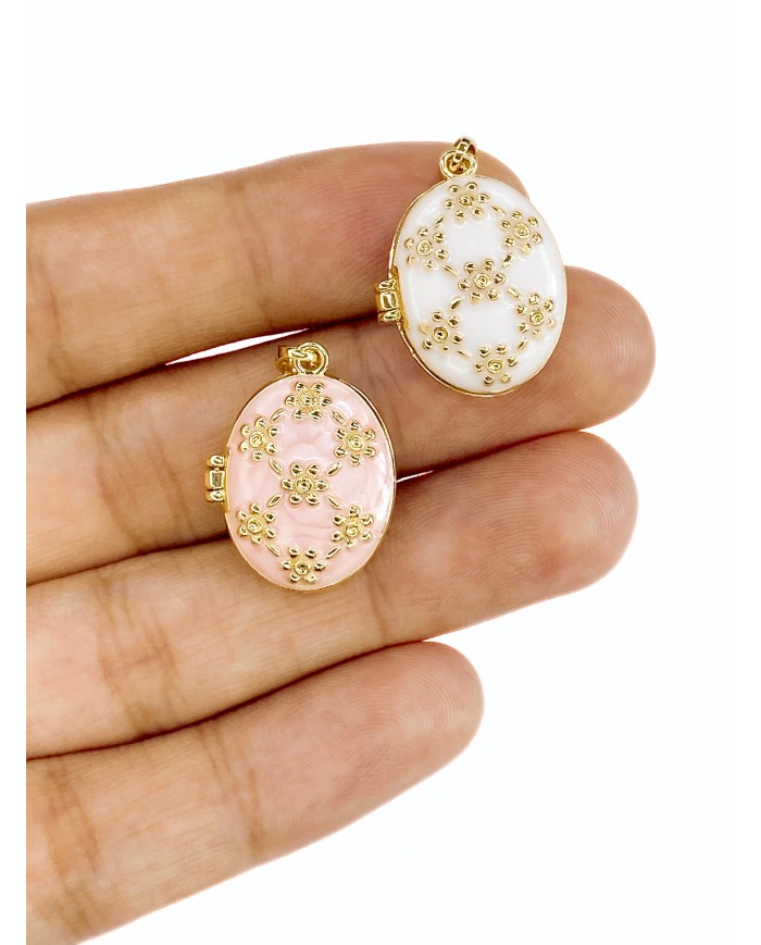 Açılır Kapanır Oval Kolye Bileklik Ucu Charm Altın Beyaz 1 Adet