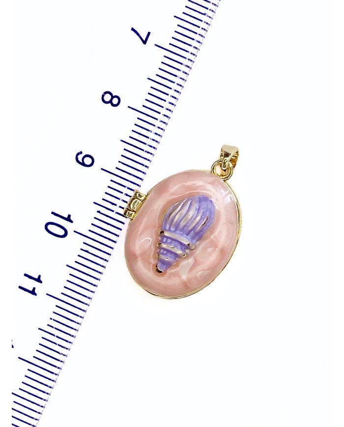Açılır Kapanır Oval Deniz Kabuğu Kolye Bileklik Ucu Charm Altın Pembe 1 Adet