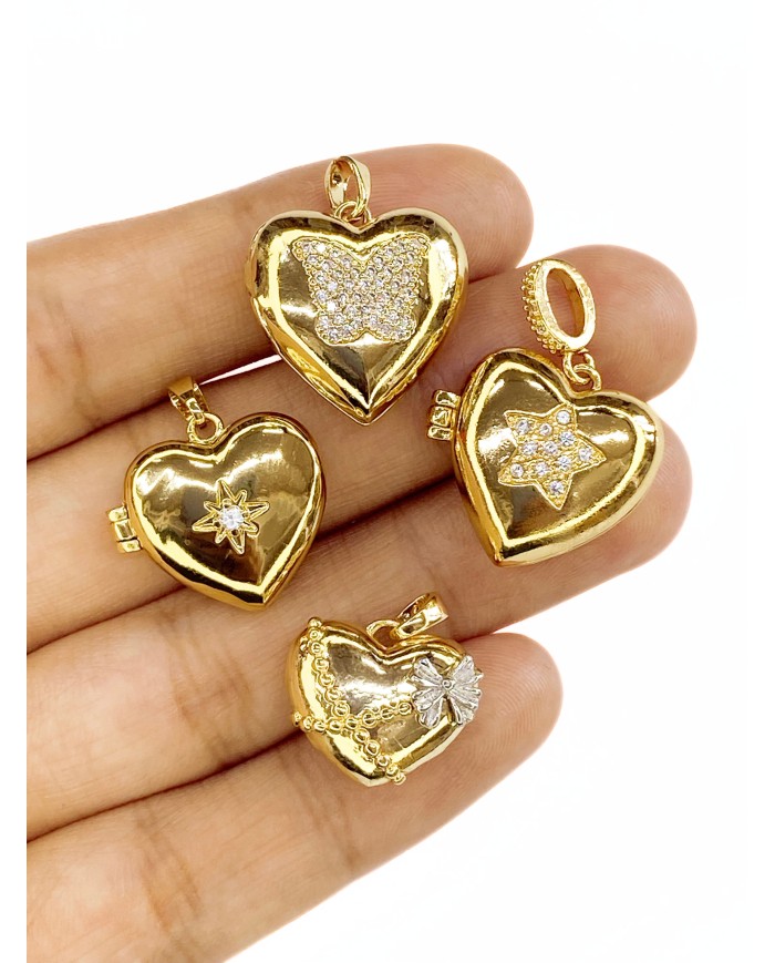 Açılır Kapanır Kalp Taşlı Yıldız Kolye Bileklik Ucu Charm Altın 1 Adet