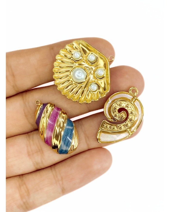 İncili Deniz Kabuğu Kolye Bileklik Ucu Charm Altın 1 Adet