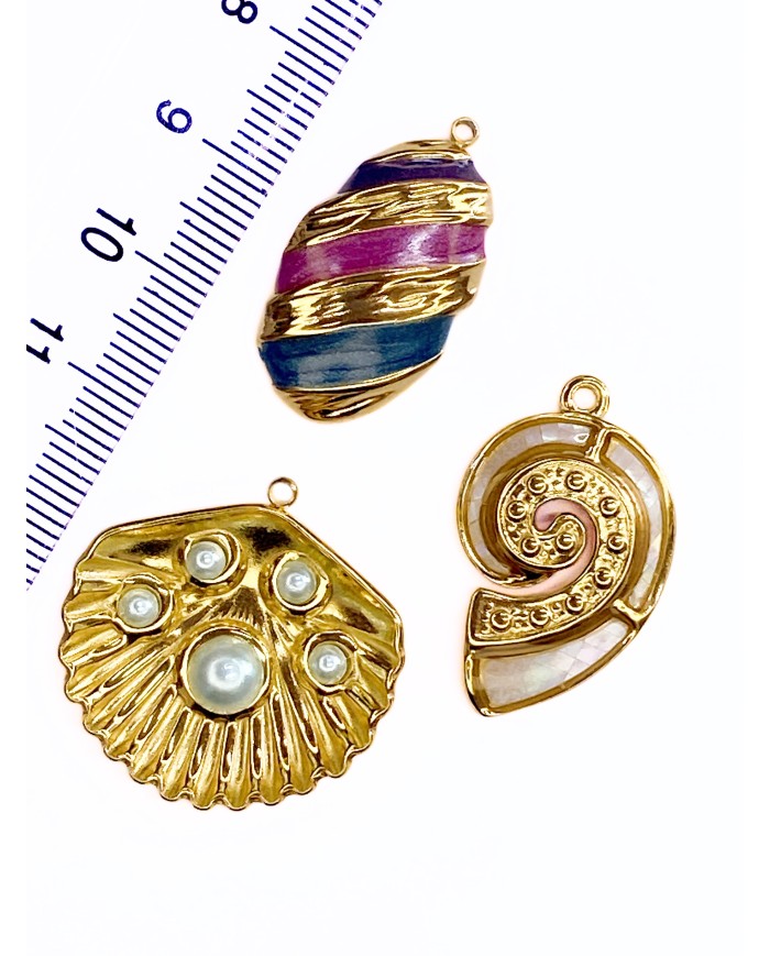 İncili Deniz Kabuğu Kolye Bileklik Ucu Charm Altın 1 Adet