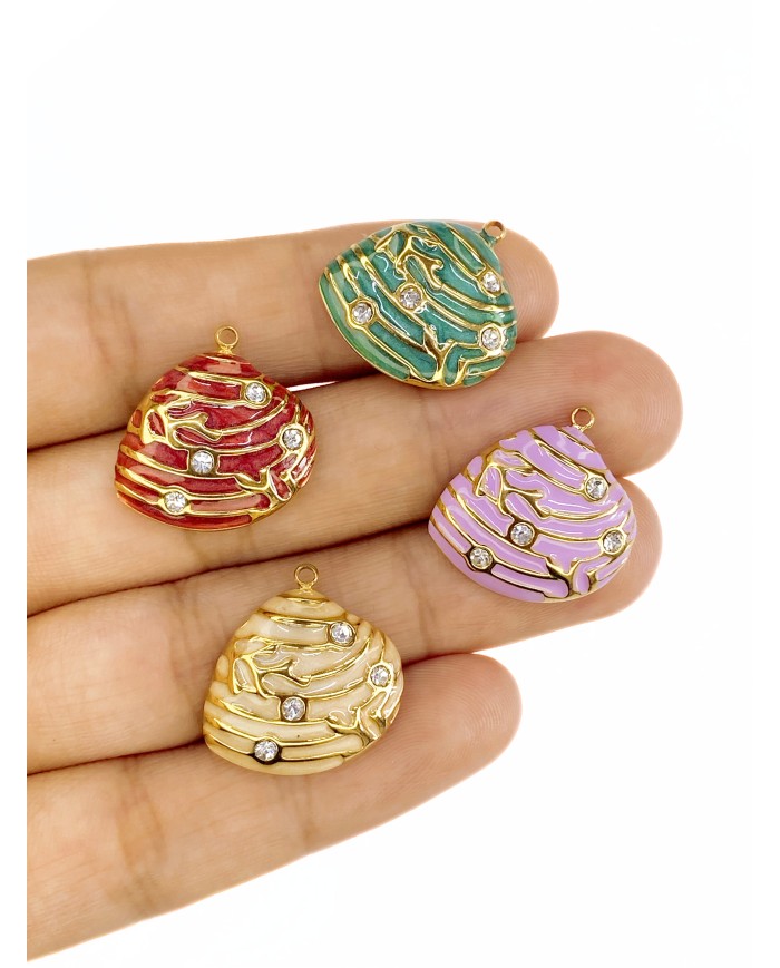 Taşlı Deniz Kabuğu Kolye Bileklik Ucu Charm Kırmızı 1 Adet