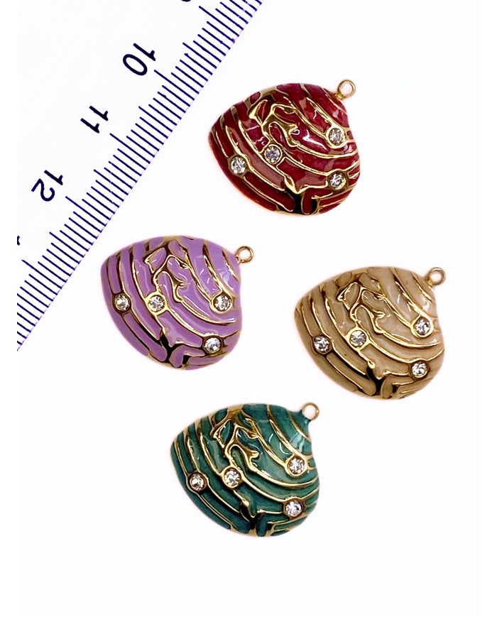 Taşlı Deniz Kabuğu Kolye Bileklik Ucu Charm Kırmızı 1 Adet