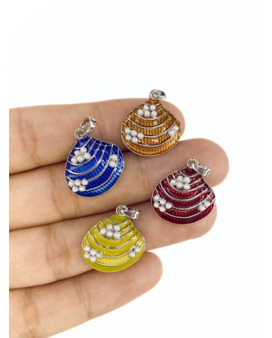 Boncuklu Deniz Kabuğu Kolye Bileklik Ucu Charm Sarı 1 Adet