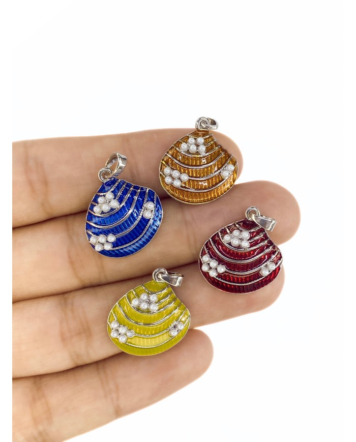 Boncuklu Deniz Kabuğu Kolye Bileklik Ucu Charm Sarı 1 Adet