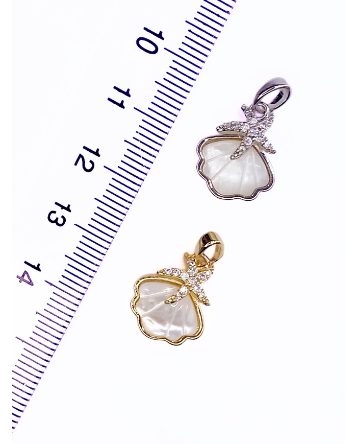 Taşlı Deniz Kabuğu Kolye Bileklik Ucu Charm Altın 1 Adet