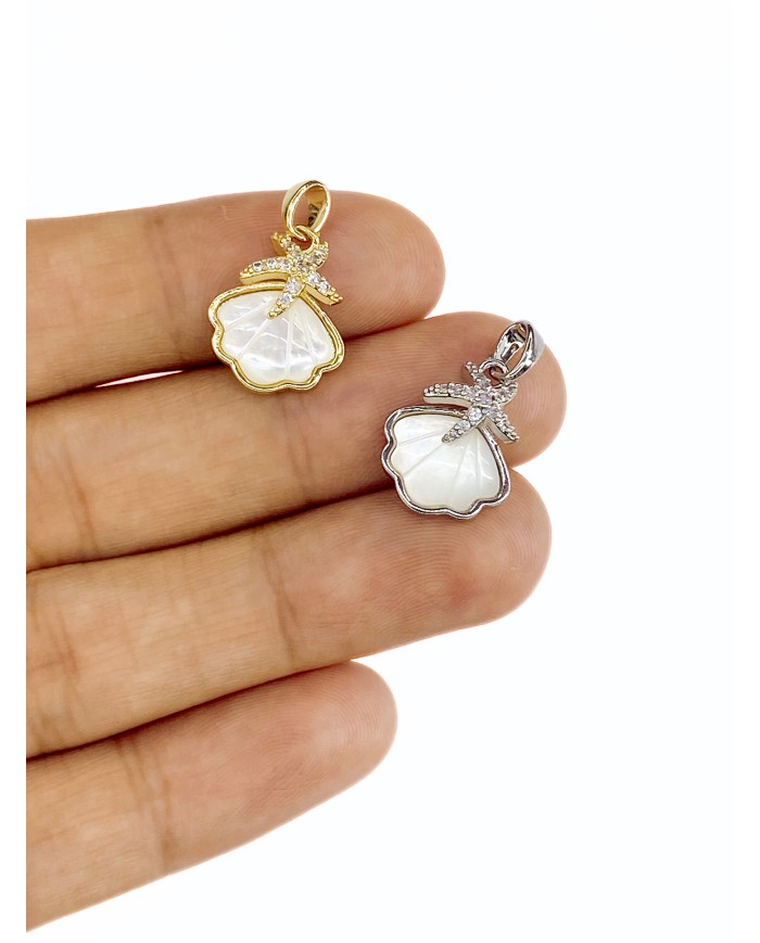 Taşlı Deniz Kabuğu Kolye Bileklik Ucu Charm Altın 1 Adet