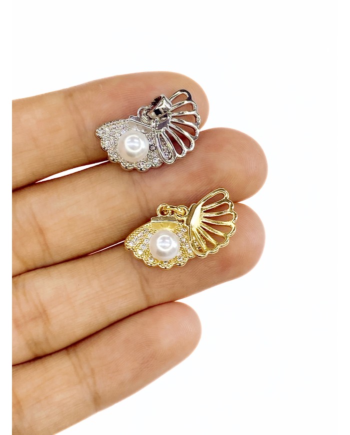 İncili Taşlı Sallantılı Deniz Kabuğu Kolye Bileklik Ucu Charm Altın 1 Adet