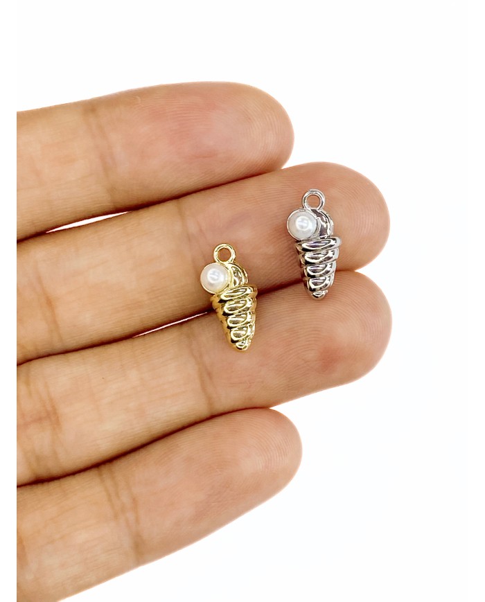 İncili Deniz Kabuğu Kolye Bileklik Ucu Charm Altın 1 Adet