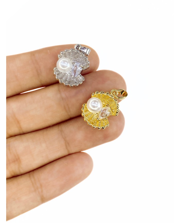 İnci Taşlı İstiridye Kolye Bileklik Ucu Charm Altın 1 Adet