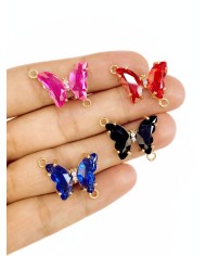 Taşlı Kelebek Kolye Bileklik Ucu Charm Pembe 1 Adet