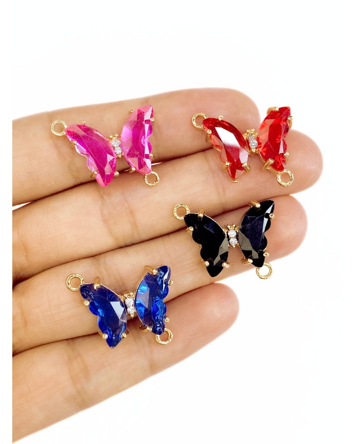 Taşlı Kelebek Kolye Bileklik Ucu Charm Pembe 1 Adet