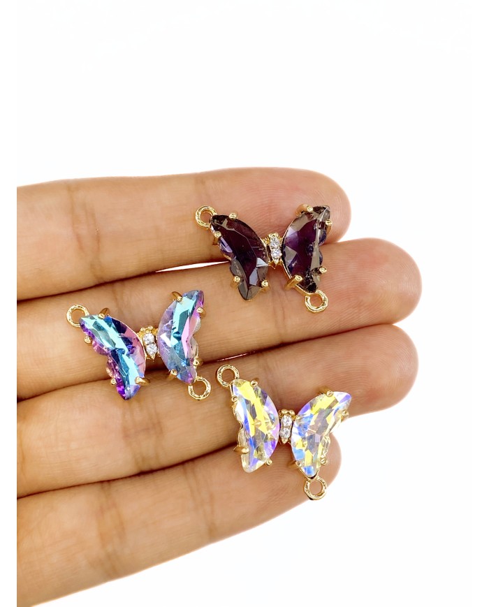 Taşlı Kelebek Kolye Bileklik Ucu Charm Şeffaf 1 Adet