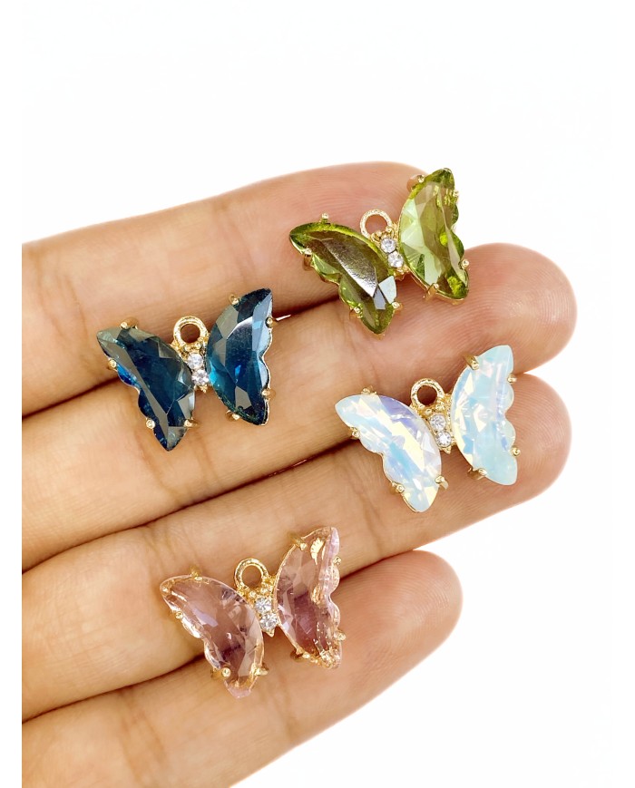 Taşlı Kelebek Kolye Bileklik Ucu Charm Yeşil 1 Adet