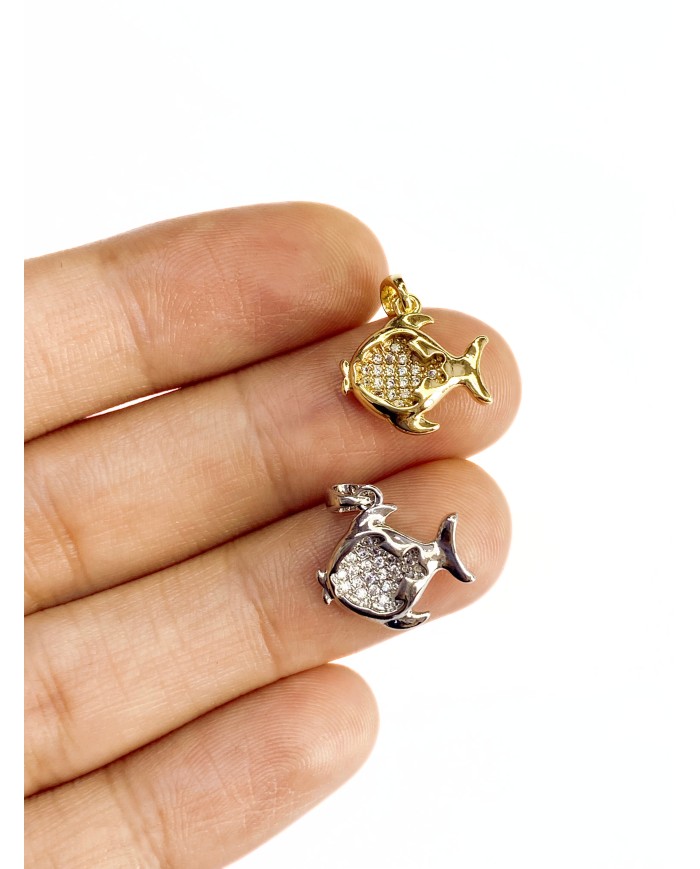 Taşlı Balık Kolye Bileklik Ucu Charm Altın 1 Adet