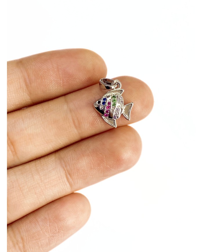 Taşlı Balık Kolye Bileklik Ucu Charm Gümüş 1 Adet