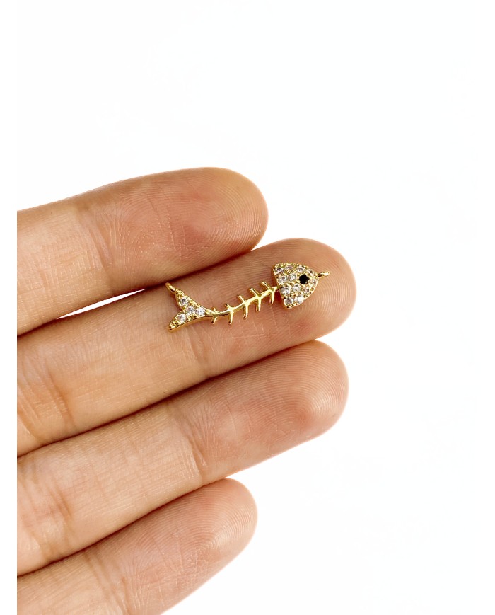 Kılçıklı Taşlı Balık Kolye Bileklik Ucu Charm Altın 1 Adet