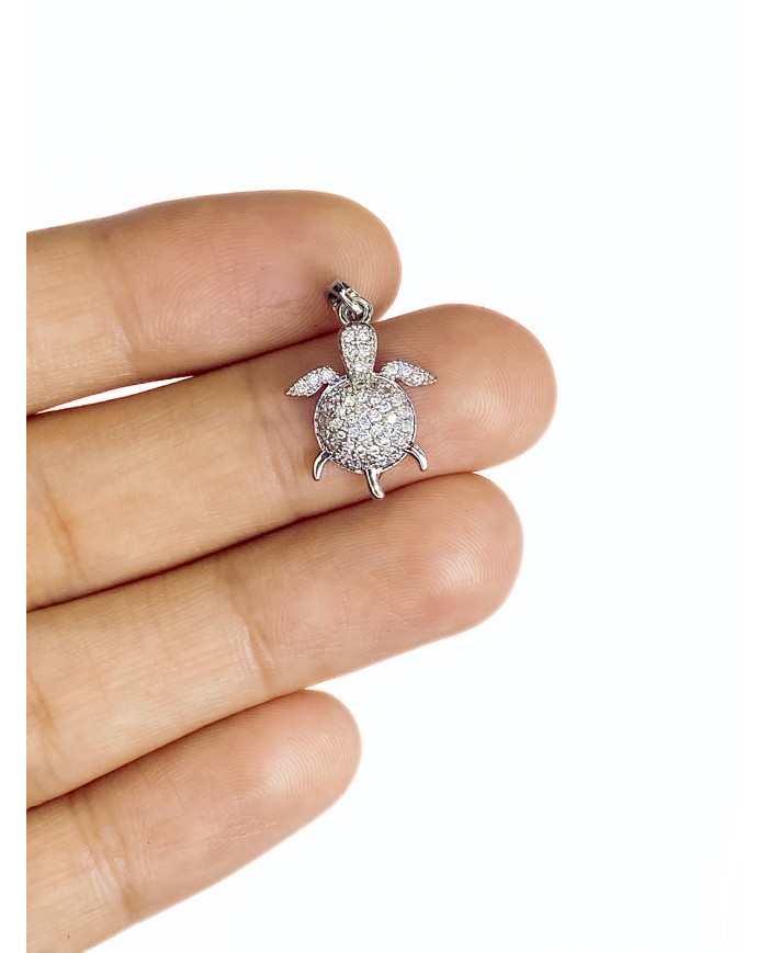 Zirkon Taşlı Kaplumbağa Kolye Bileklik Ucu Charm Gümüş 1 Adet