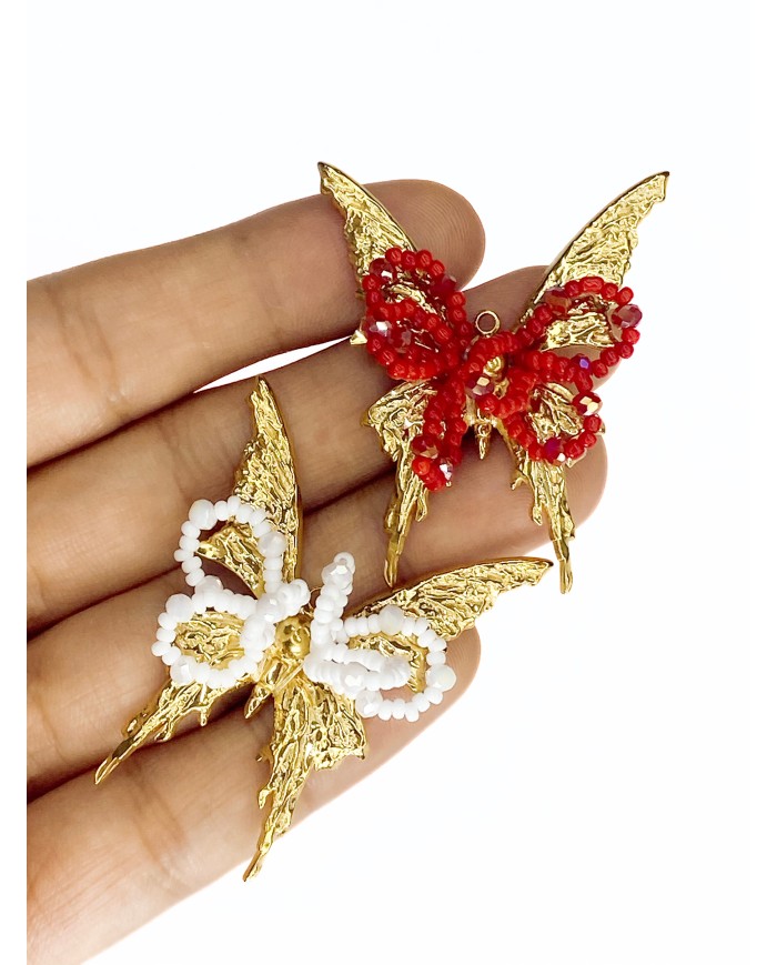 Boncuklu Kelebek Kolye Bileklik Ucu Charm Altın 1 Adet