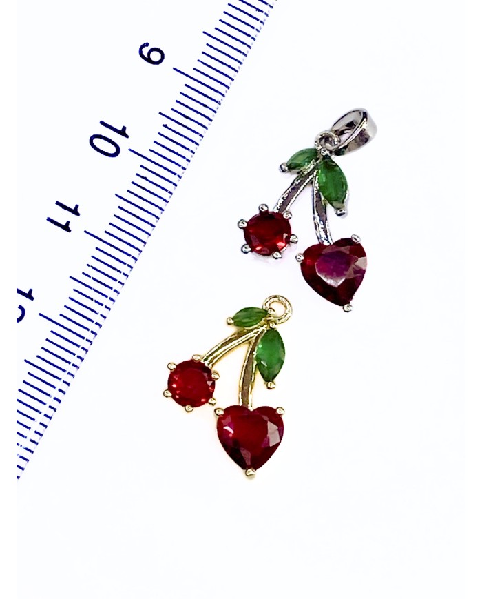 Taşlı Kiraz Kolye Bileklik Ucu Charm Gümüş 1 Adet