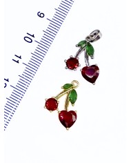 Taşlı Kiraz Kolye Bileklik Ucu Charm Gümüş 1 Adet