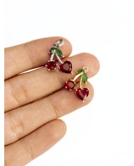 Taşlı Kiraz Kolye Bileklik Ucu Charm Gümüş 1 Adet