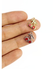 Taşlı Kiraz Kolye Bileklik Ucu Charm Gümüş 1 Adet