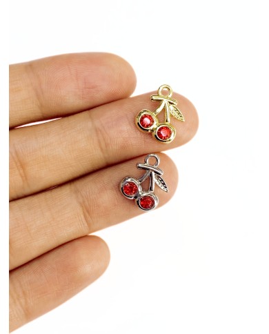 Taşlı Kiraz Kolye Bileklik Ucu Charm Gümüş 1 Adet