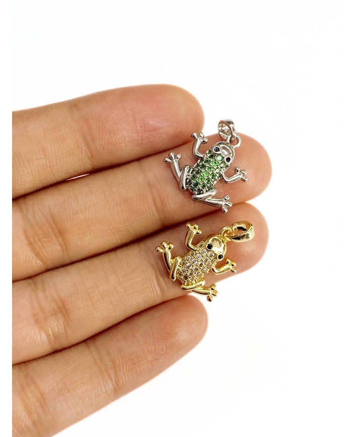 Zirkon Taşlı Kurbağa Kolye Bileklik Ucu Charm Gümüş 1 Adet