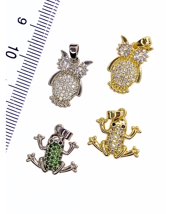Zirkon Taşlı Kurbağa Kolye Bileklik Ucu Charm Altın 1 Adet