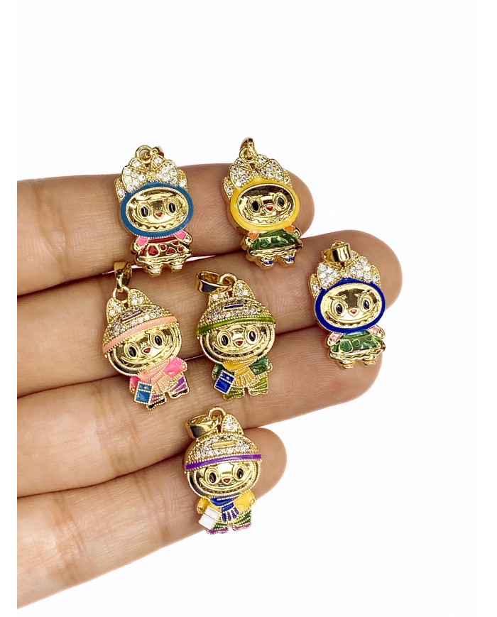 Zirkon Taşlı Labubu Kolye Bileklik Ucu Charm Mor  1 Adet