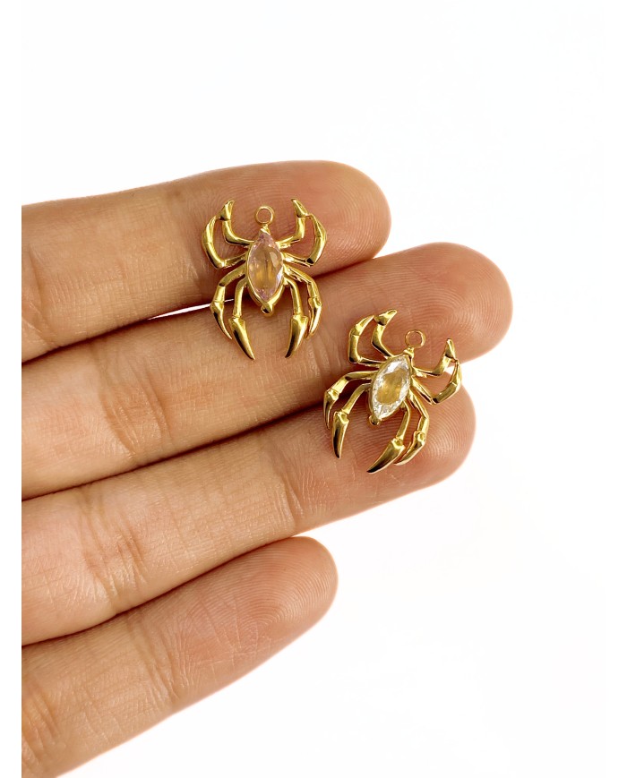 Taşlı Örümcek Kolye Bileklik Ucu Charm Pembe 1 Adet