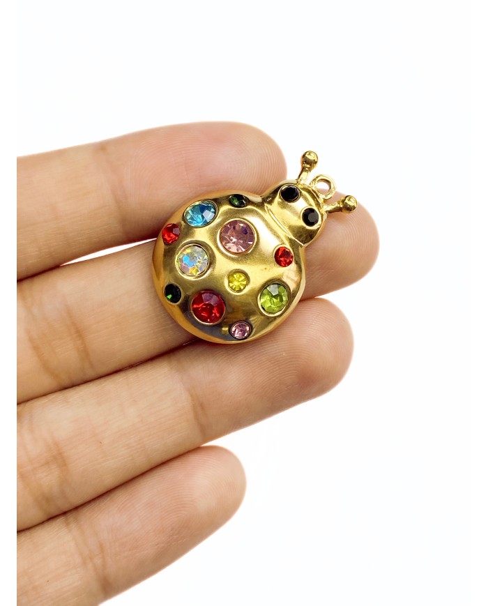 Taşlı Uğurböceği Kolye Bileklik Ucu Charm Renkli 1 Adet