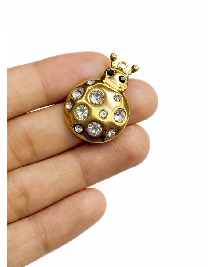 Taşlı Uğurböceği Kolye Bileklik Ucu Charm Şeffaf 1 Adet