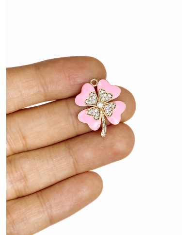 Taşlı Yonca Kolye Bileklik Ucu Charm Pembe 1 Adet