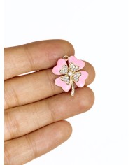 Taşlı Yonca Kolye Bileklik Ucu Charm Pembe 1 Adet