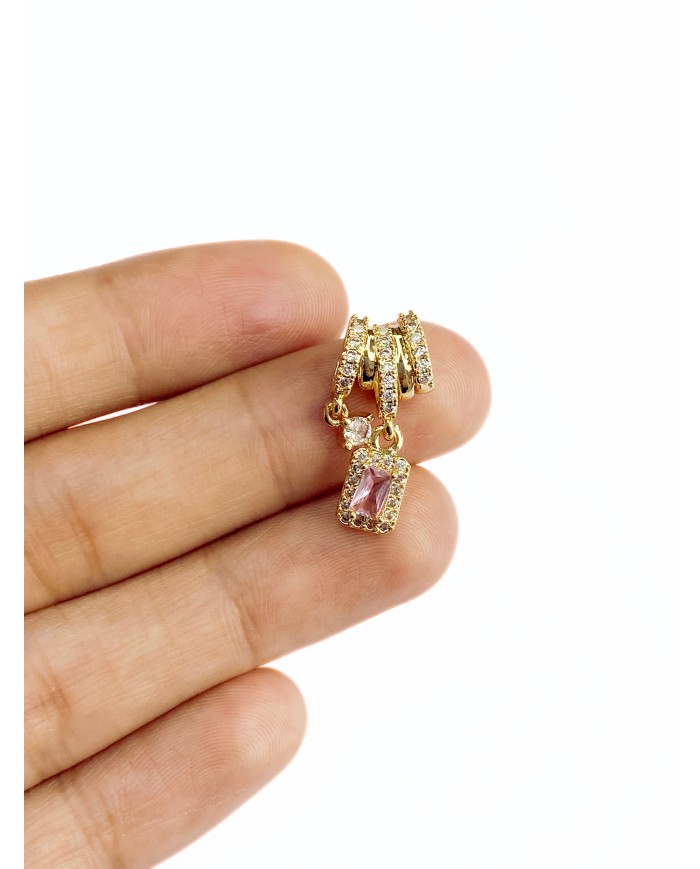 Zirkon Taşlı Kolye Bileklik Ucu Charm Pembe 1 Adet