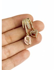 Zirkon Taşlı Kalp Gül Detaylı Kolye Bileklik Ucu Charm Pembe 1 Adet