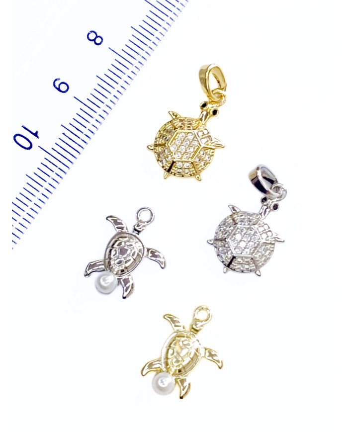 Zirkon Taşlı Kaplumbağa Bileklik Ucu Charm Altın 1 Adet
