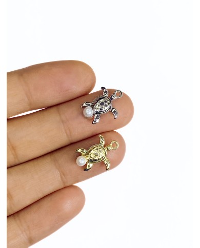 İncili Kaplumbağa Bileklik Ucu Charm Altın 1 Adet