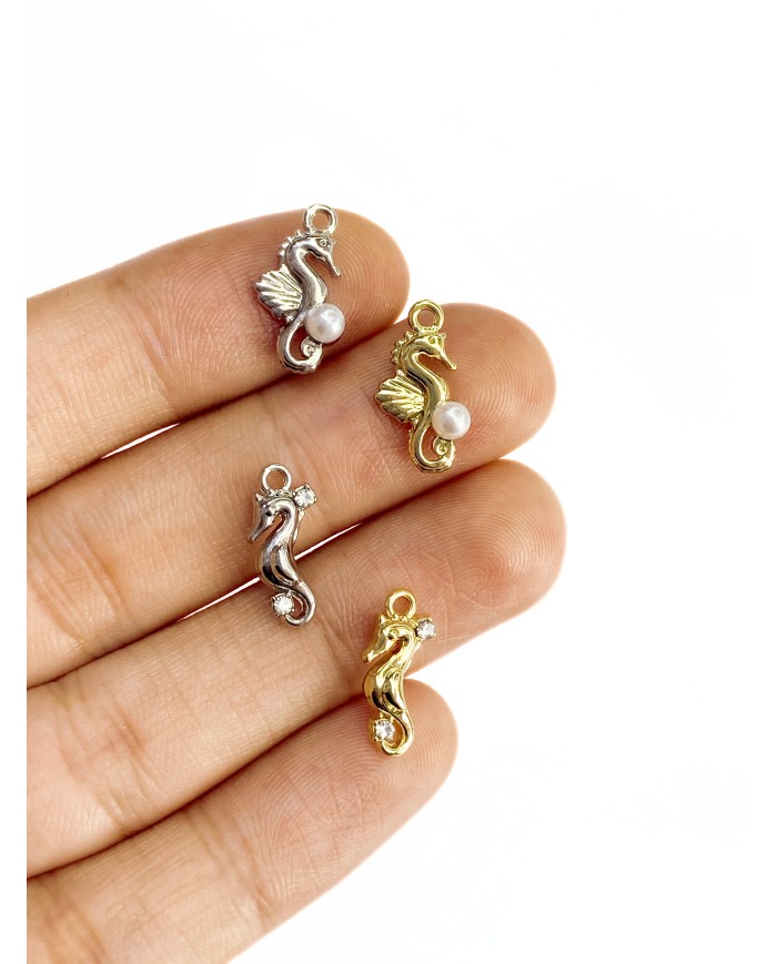 Taşlı Deniz Atı Bileklik Ucu Charm Gümüş 1 Adet